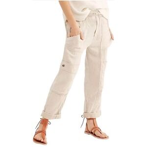Free People Feelin Good Utility Pull On Cargo Pants Womens S Relaxed Linen Beige